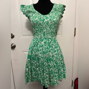 Universal Thread Green and White Floral Smocked Mini Dress